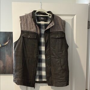 BKE Brown Quilted Vest with Gray Tweed Yoke